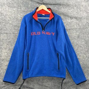Old Navy Sweatshirt Mens XL Blue Orange Fleece Y2K VTG Spellout Pullover 1/4 Zip